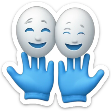 Deux personnages gants blancs souriants, il y a dessiné en bleu un signe mystérieux maçonnique bleu de deux équerres inversées.  sticker