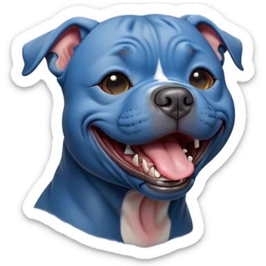 Cinematic Cute Yawning Blue Staffordshire Bull Terrier Portrait Emoji, Head tilted slightly with a dramatic, wide-open yawn, showcasing a smooth blue Fur with a refined texture, floppy ears slightly drooping, round dark eyes barely open in drowsy contentment, Simplified yet irresistibly adorable features, highly detailed, glowing with a soft, cozy glow, high shine, relaxed yet expressive, stylized with a touch of whimsy, bright and endearing, soft glowing outline, capturing the essence of a sleepy yet affectionate guardian, so drowsy it feels like it could stretch right out of the screen and curl up for a nap! sticker