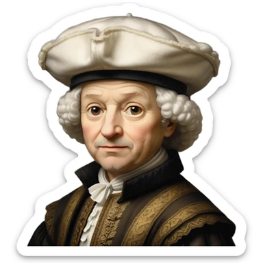 emoji of rembrandt,-shown-as-a-master-artist-with-deep,-introspective-eyes-and-richly-detailed-period-clothing,-rendered-with-dramatic-chiaroscuro-lighting-that-emphasizes-his-legacy white puffy hat sticker