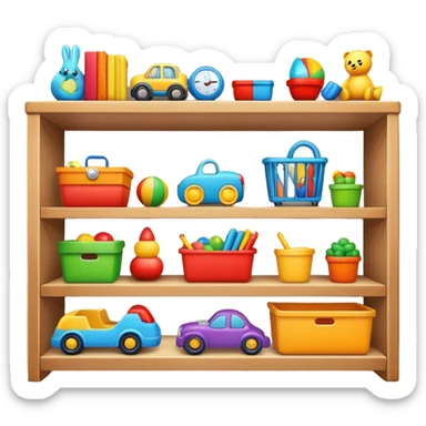 tidy room with toys neatly arranged on shelves, clear and inviting sticker