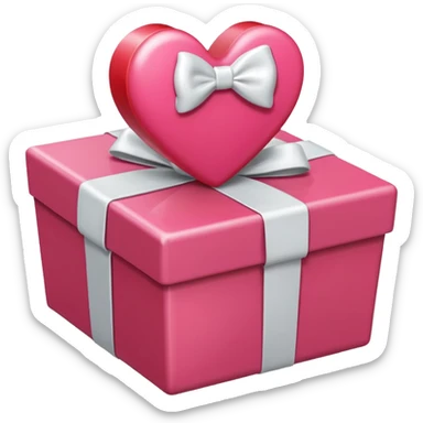 pink heart coming out of a red box with a bow sticker