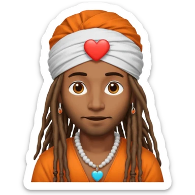 Brownskin man with long dreadlocks orange shirt add white ruffled turban with heart eyes sticker