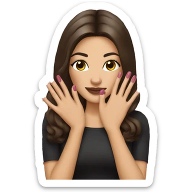 A brunette gets a manicure sticker