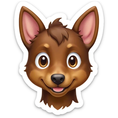 Cinematic Comical Brown and Tan Kelpie Portrait Emoji, Head tilted dramatically with an exaggeratedly amused expression, featuring a striking brown Fur with bold tan accents, wide, expressive warm eyes filled with playful disbelief, Simplified yet hilariously expressive features, highly detailed, glowing with a slightly sassy glow, high shine, dramatic yet playful, stylized with an air of cheeky mischief, bright and endearing, soft glowing outline, capturing the essence of a spirited and over-the-top herder, so meme-worthy it feels like it could side-eye its way into internet fame instantly! sticker