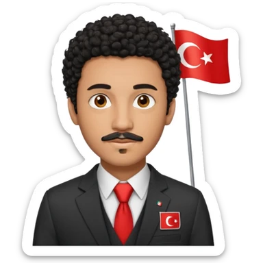 Am I black?Am I black?black curly hair brown eyes 20 years old thin mustache goatee suit with small turkish flag detail on top  sticker