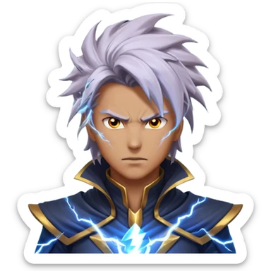 storm rider portrait, head and shoulders only, wind-swept hair, crackling lightning aura, storm clouds swirling behind, intense glowing eyes, epic fantasy vibe, 3D cartoon, mobile game icon style, clean background, no text, no watermark
 sticker