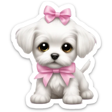 baby maltese with a babypink ribbon sticker