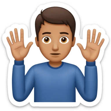 Confused guy with a 6 above his left hand and a 7 above his right hand sticker