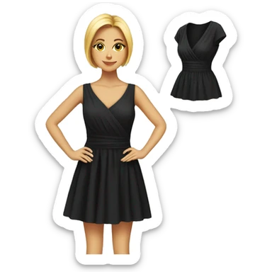 a black dress with a measuring tape wrapped around it sticker