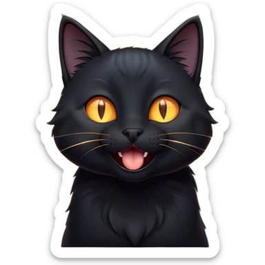 Cinematic Cute Black Cat Portrait Emoji, Head tilted playfully and yawning, sleek black fur with subtle hints of dark gray, Simplified yet adorable features, highly detailed, glowing with a warm, friendly glow, high shine, curious and affectionate, stylized with a touch of whimsy, bright and alert, soft glowing outline, capturing the essence of a mischievous yet loving kitten, so endearing it feels like it could leap out of the screen and stretch! sticker