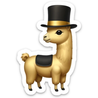 A small golden llama silhouette wearing a black top hat sticker