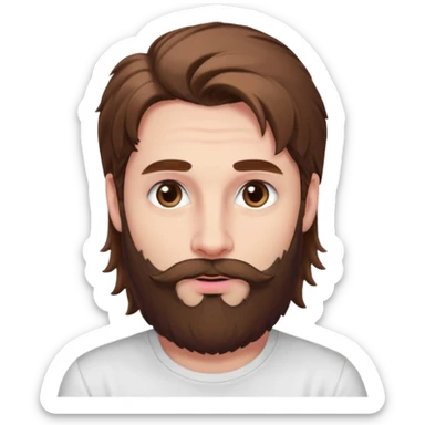 Handsome white man with big brown eyes thin pink lips long nose and long brown messy hair italian brown beard sticker