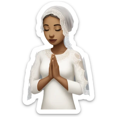 Light skin girl praying with eyes closed and lace white veil  sticker
