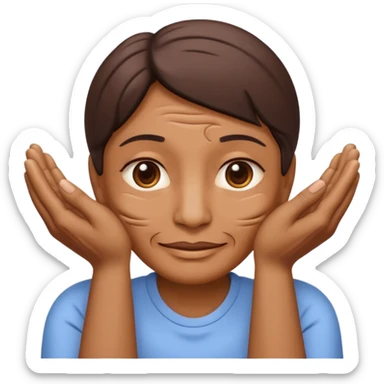 Simple emoji of a face with wrinkles being smoothed by hands, both hands gently stretching the skin, wrinkles visible on one part and smooth skin on the other, clear wrinkle-reducing effect, simple and easy-to-understand icon, no beauty or medical elements

 sticker