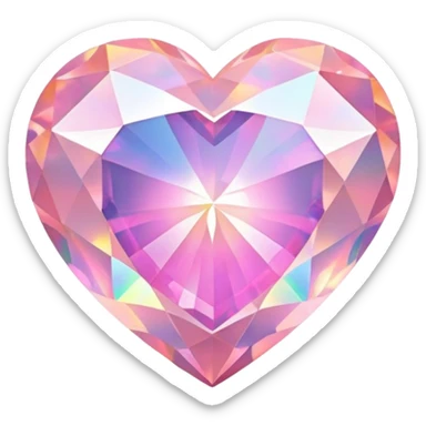 Faceted heart-shaped pink fire opal with holographic flashes and iridescent shine sticker