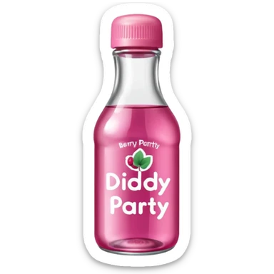 realistic baby oil style bottle pink cap pink logo clear bottle with berry logo with diddy party written and a berry on top bottle sticker