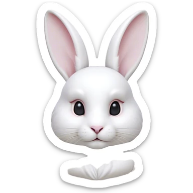 Cinematic Noble White Rabbit Portrait Emoji, Poised and regal, with a graceful, compact build and a pristine, silky white fur, long perky ears and gentle, soulful dark eyes, Simplified yet sharp and sophisticated features, highly detailed, glowing with a soft, dignified glow, high shine, intelligent and gentle, stylized with an air of refined elegance, focused and attentive, soft glowing outline, capturing the essence of a watchful and confident companion, so majestic it feels as though it could hop out of the screen with effortless authority! sticker