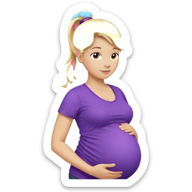 pregnant woman with purple shirt. Blond hair, light skin, pony tail. Only show abdomen neck and head. sticker