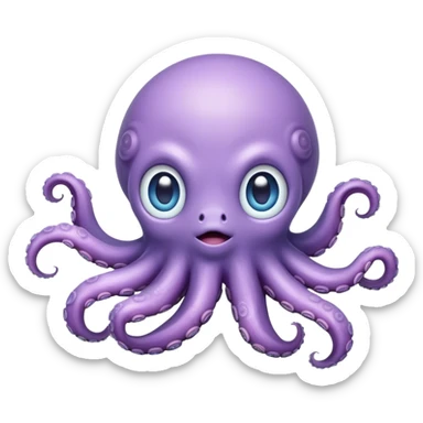 Meme-Worthy Floating Baby Octopus Portrait Emoji, Drifting gracefully in the water with soft, curled tentacles and a dreamy, weightless posture, showcasing a smooth, rounded light blue-purple body with mesmerizingly large, gentle eyes gazing into the abyss, Simplified yet poetically expressive features, highly detailed, glowing with a soft, celestial marine glow, high shine, quiet and mystical, stylized with an air of deep-sea serenity, soft glowing outline, capturing the essence of a tiny, peaceful cephalopod floating endlessly in the infinite beauty of the ocean depths! sticker