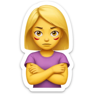 yellow emoji with mad face and arms crossed girl sticker