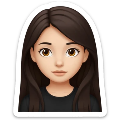 Make an emoji of a girl with dark brown long hair and dark brown eyes wearing a black top sticker