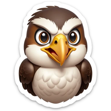 Cinematic Comical Falcon Portrait Emoji, Head tilted dramatically with an exaggeratedly shocked expression, featuring a sharply defined beak and wide, comically expressive eyes full of playful disbelief, Simplified yet hilariously expressive features, highly detailed, glowing with a slightly sassy glow, high shine, dramatic yet playful, stylized with an air of cheeky aerial mischief, soft glowing outline, capturing the essence of a meme-worthy falcon that looks ready to side-eye its way into viral fame! sticker