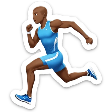 An icon showing a large stadium filled with cheering fans and bright lights In the background. The sky is clear and blue. a running track with lanes marked in white. A sprinter in mid-stride pushes forward, muscles tense.Transparent background emphasizes the speed and energy of running. sticker