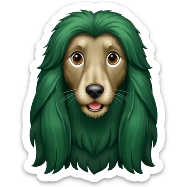 dark green dog extra furry afghan hound. The dog fur is totally dark green sticker