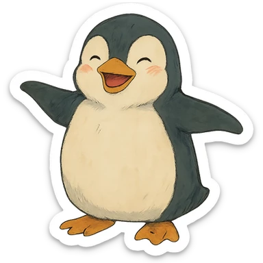 happy penguin in ghibli style sticker