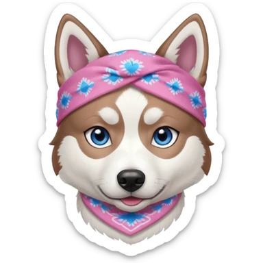 Husky siberiano fêmea, toda branca um olho azul e outro metade azul e marrom. Com bandana rosa sticker