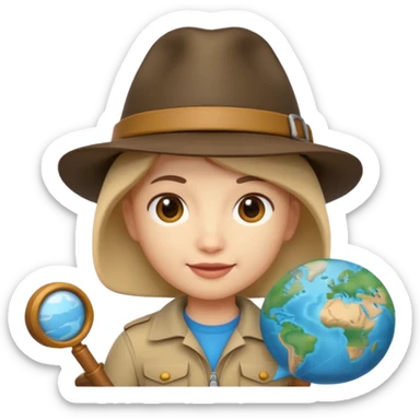 Apple Memoji-style 3D emoji of an explorer with a map and hat, soft shading, rounded shapes, no background.
 sticker