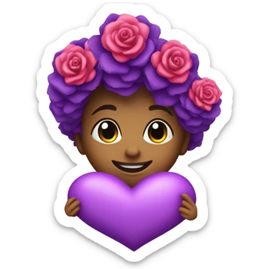 R with roses and purple hearts of love sticker