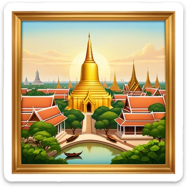 ​Cinematic Realistic Nakhon Pathom, Thailand, depicted as a historic cityscape dominated by the iconic Phra Pathom Chedi, surrounded by lush gardens, bustling local markets, and traditional Thai architecture, bathed in warm golden light and rendered with rich textures that capture its cultural and historical significance, sticker