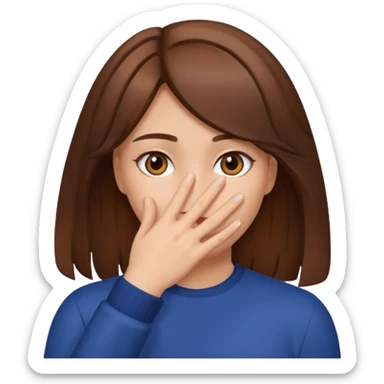woman with brown hair covering her face completely with her hand  sticker