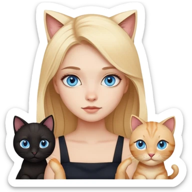 blonde girl with blue eyes astrology in black dress with different cats sticker
