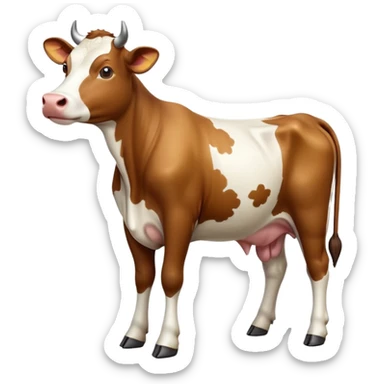 cinematic-[brown and white cow]-realistic-full-body-standing-emoji,-tail-flicking-lazily,-head-tilted-dramatically,-sleek-[brown and white]-coat,-simplified-yet-realistic-focused-features,-highly-detailed,-glowing-with-an-almost-sarcastic-glow sticker