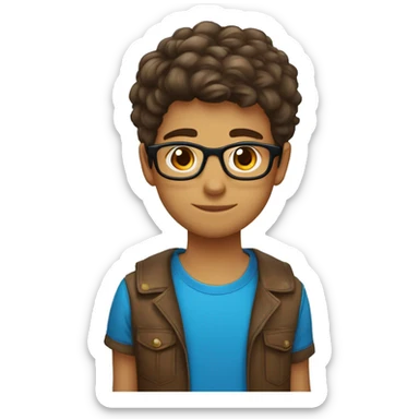 um menino de 13 anos, com cabelo castanho, olho castanho, óculos azul, corte haircut e pele branca sticker