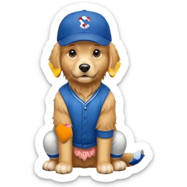 Golden retriever dog with blue baseball cap fullbody sitting down sticker