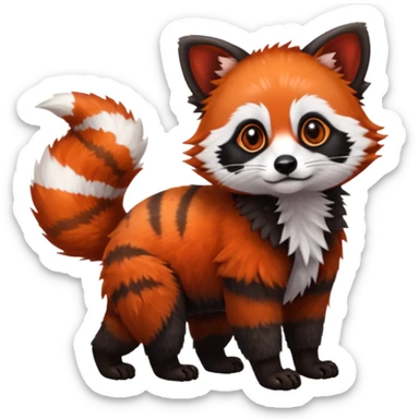 Realistic furry fuzzy scaly 4-legged quadrupedal Red-Panda-Munchkin-Kitten-Lemur-Raccoon-Dog-Red-Fox-animal-fusion-hybrid, Full body sticker