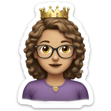 Brown hair, Girl with crown, wearing glasses sticker