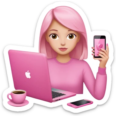 emojis de objetos girlie, cafe, uñas, celular, laptop, version girlie sticker