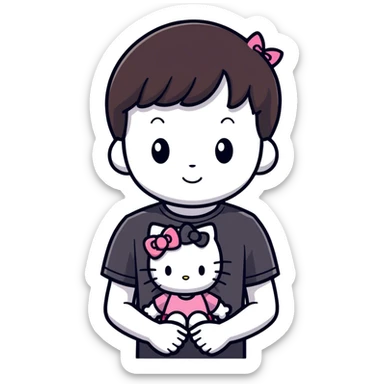 Brunette big brother with a ghost face tee shirt on with his little brunette sister by his side and she is wearing a hello kitty shirt sticker