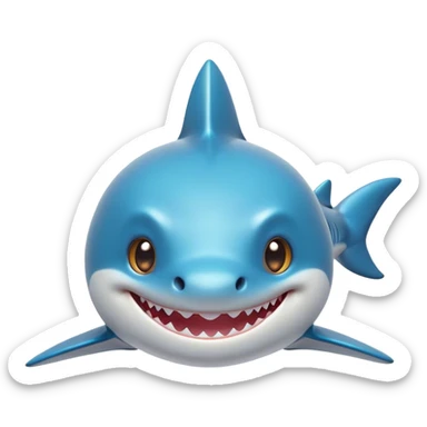 Cinematic Cute Shark Portrait Emoji, Head tilted playfully and inquisitively, featuring a glossy, streamlined body with a subtle shimmering hue and round, sparkling eyes filled with curious charm, Simplified yet irresistibly adorable features, highly detailed, glowing with a warm, friendly glow, high shine, affectionate and sleek, stylized with a touch of marine whimsy, bright and endearing, soft glowing outline, capturing the essence of a mischievous yet loving shark, so playful it feels like it could swim out of the screen into your arms! sticker