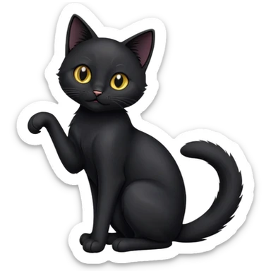 cinematic-[black cat]-realistic-full-body-sitting-emoji,-tail-curled-playfully-around-its-paws,-head-tilted-dramatically,-sleek-[black]-fur,-simplified-yet-hilariously-adorable-features,-highly-detailed,-glowing-with-an-almost-sarcastic-glow sticker