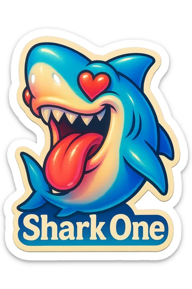 mouth open with tongue out
heart shaped eye
add the words “ Shark One " in White sticker