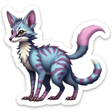 Feral Rare Fantasy dark colorful pastel vibrant Vernid-Sergal-Genet-Trico-species by LiLaiRa, random markings, tufted tail, tufted ears, full body sticker