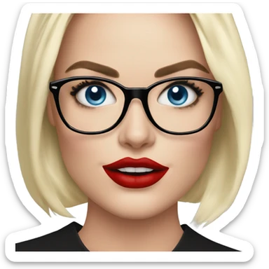 margot robbie, blue eyes, wearing black glasses and red lips  sticker