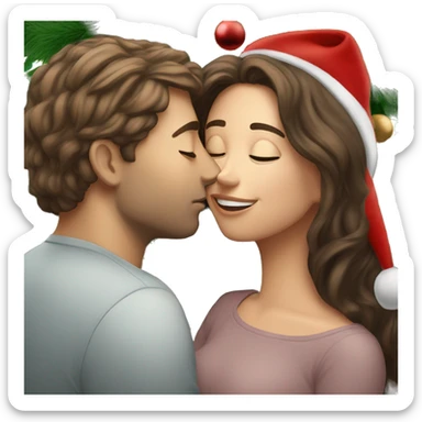 Me being a white brunette man  and my girlfriend who is a white brunette kissing underneath the largest Christmas tree  sticker