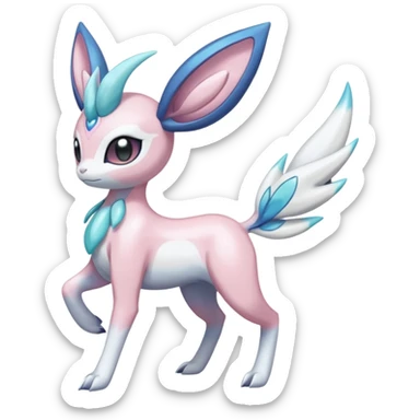 Shiny iridescent white albino Meloetta-Sylveon-Dialga-Suicune-Palkia-fusion-animal-hybrid-creature, full body  sticker