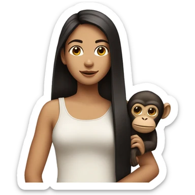 girl with dark long straight hair with monkey on her shoulder  sticker